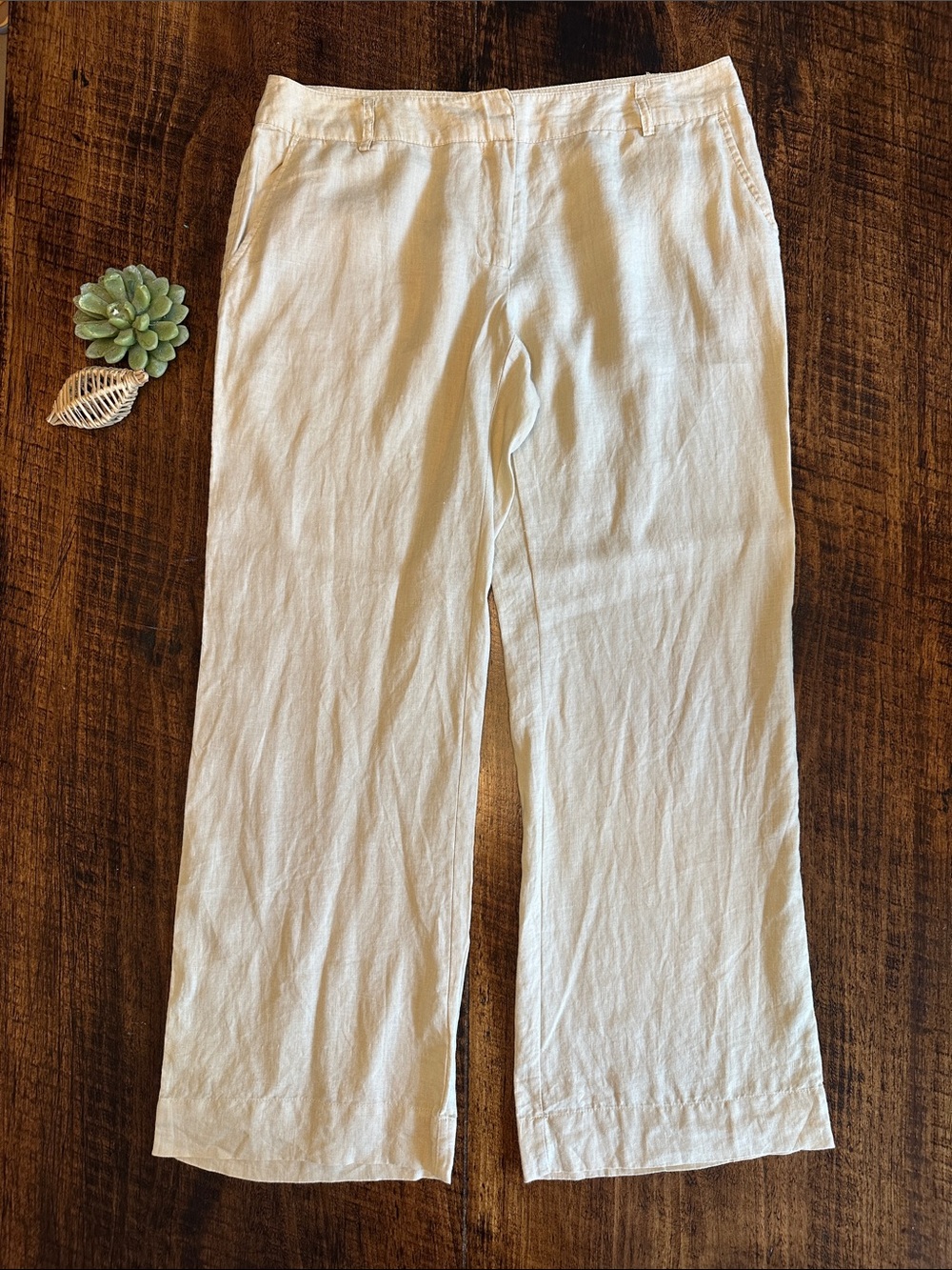 Willi Smith | Linen Wide Leg Trousers Beige Tan, Size 12